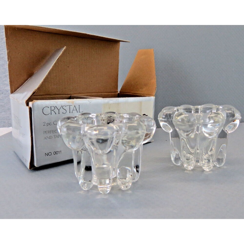 Alco Industries Clear Crystal Votive Holders Set of 2 Floral Design Heavy